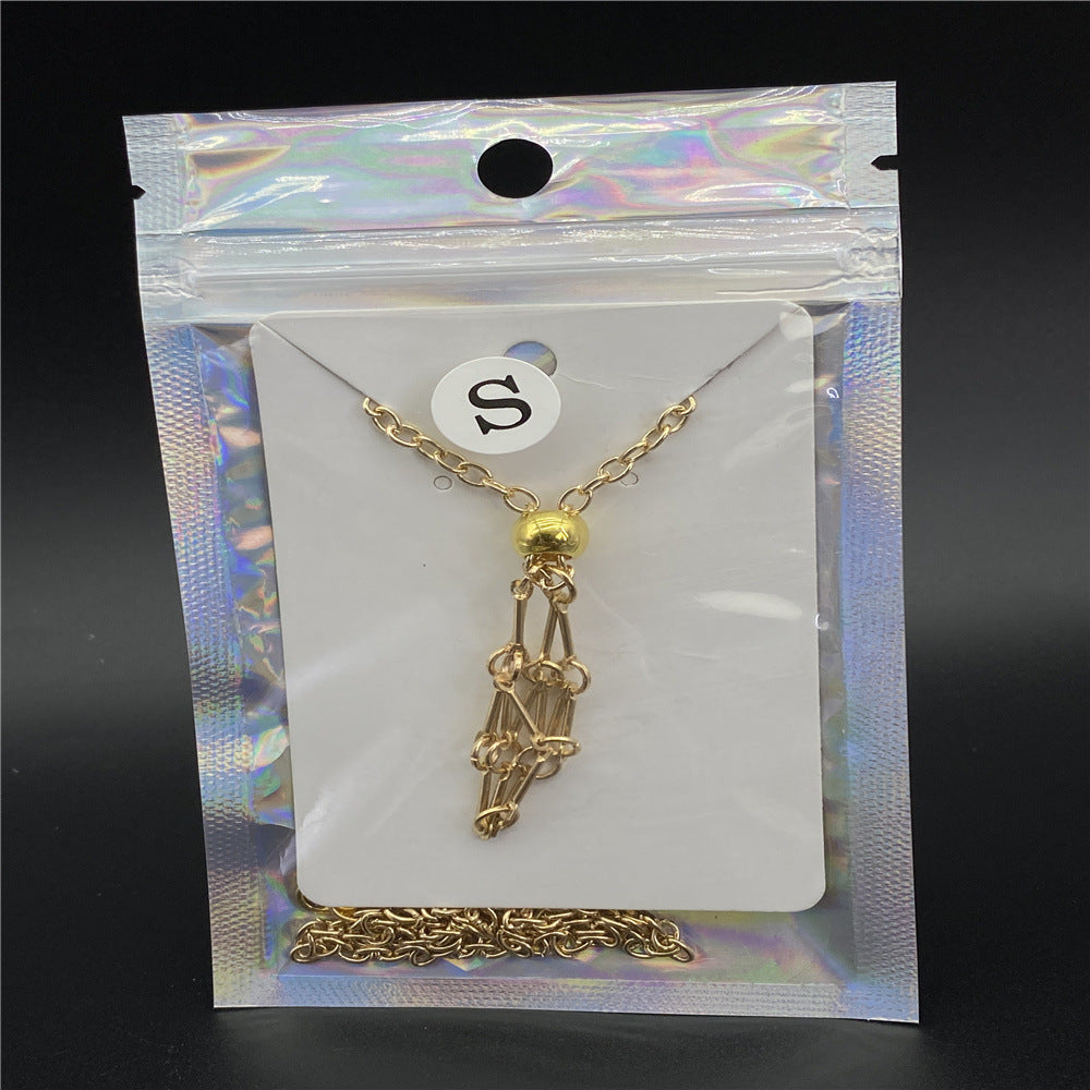 Wholesale Natural Crystal Raw Stone Mesh Frame Stainless Steel Metal Mesh Pocket Necklace ACC-NE-Nius002