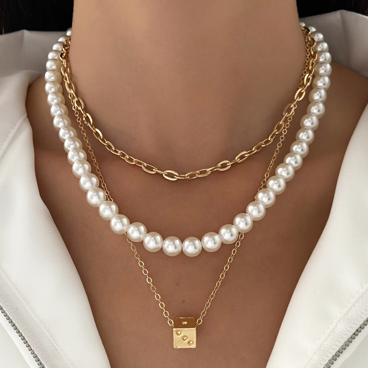 Wholesale Fashion Layered Imitation Pearl Cross Heart Butterfly Necklace Alloy Jewelry for Women