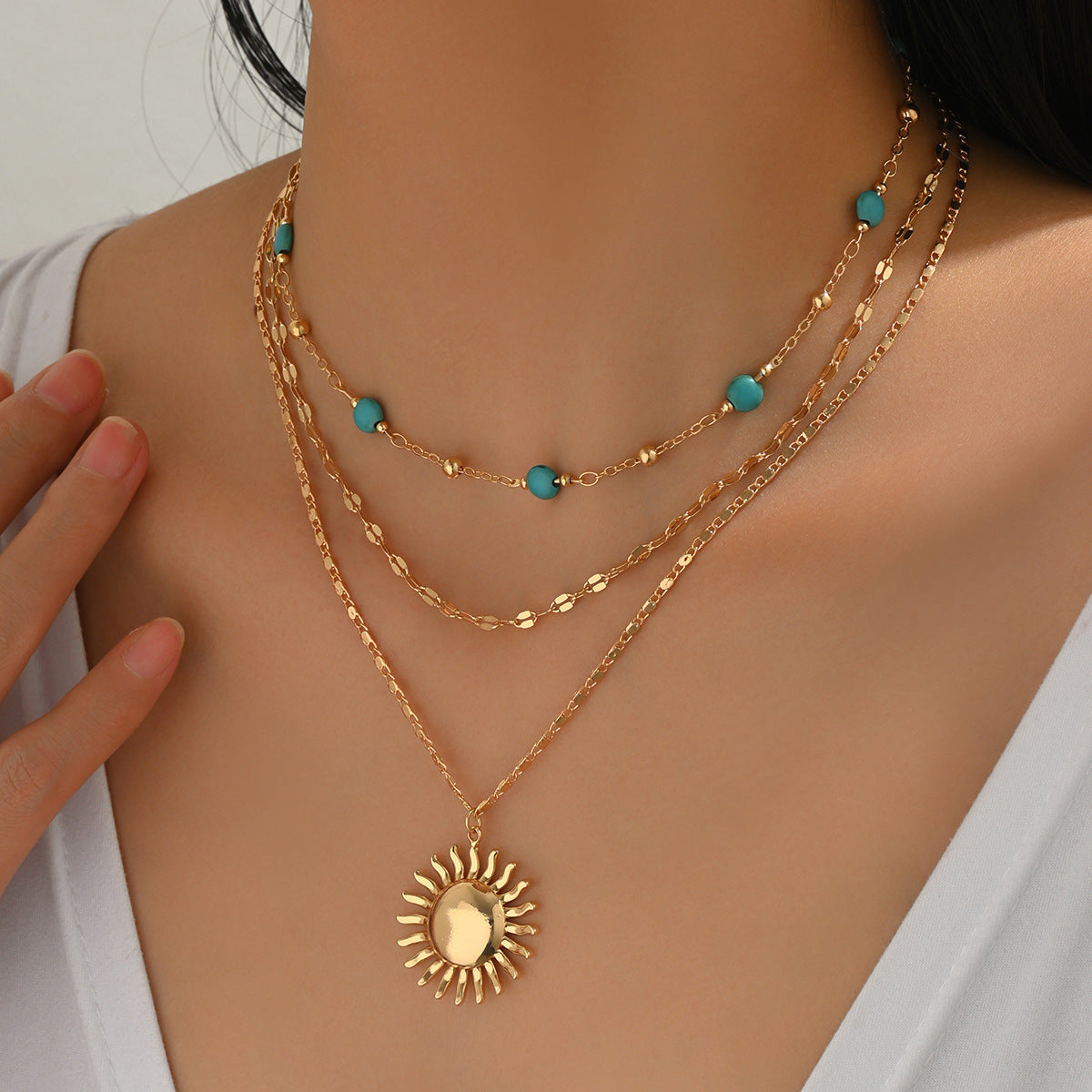 Wholesale multi-layer  sun pendant necklace