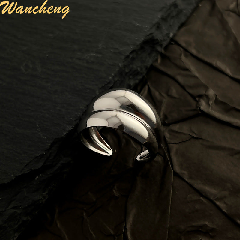 Wholesale Stainless Steel Contrast Ring Electroplating 18K Gold and Silver Splicing Open Ring ACC-RS-WanCh006