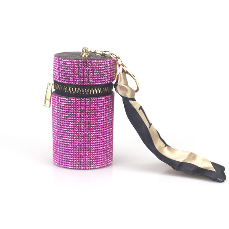 Wholesale PU Leather Rhinestone Lipstick Bag Mini Storage Bag Keychain ACC-KC-CanWu001