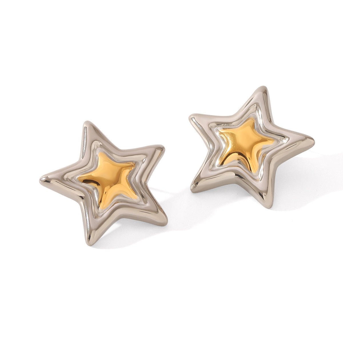 Wholesale  Stainless steel gold and silver color matching five-pointed star earrings
