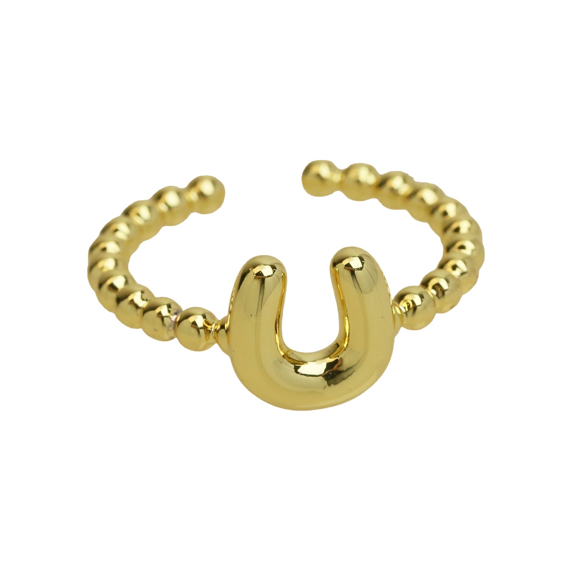 Wholesale  18k Golden Glaze Brass Bubble Balloon Letter  26 Ring