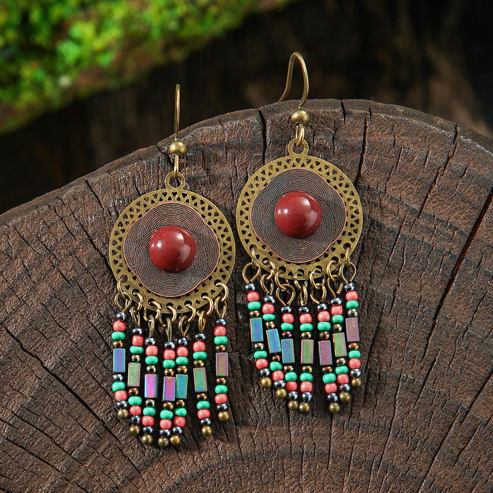 Wholesale Bohemian Tassel Earrings,  Handmade Beaded Alloy Earrings for Seaside Vacations,  Trendy Jewelry Accessory