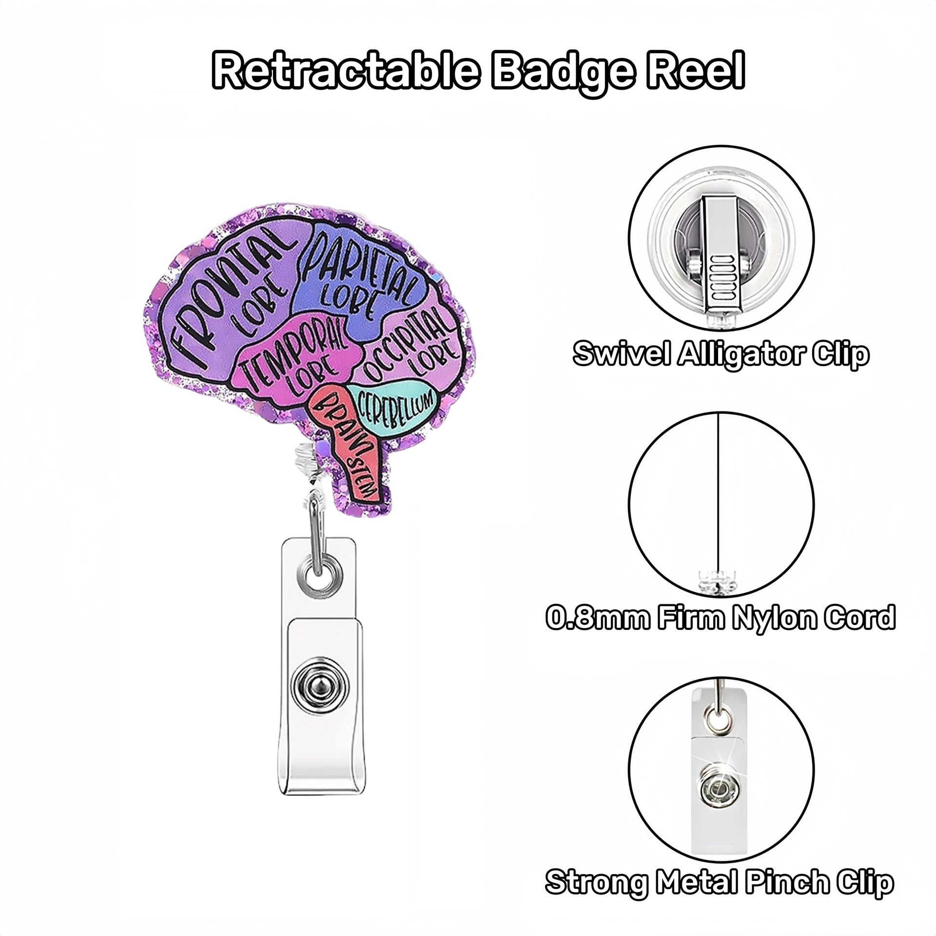 Wholesale Glitter Organ Brain Badge Reels Keychains