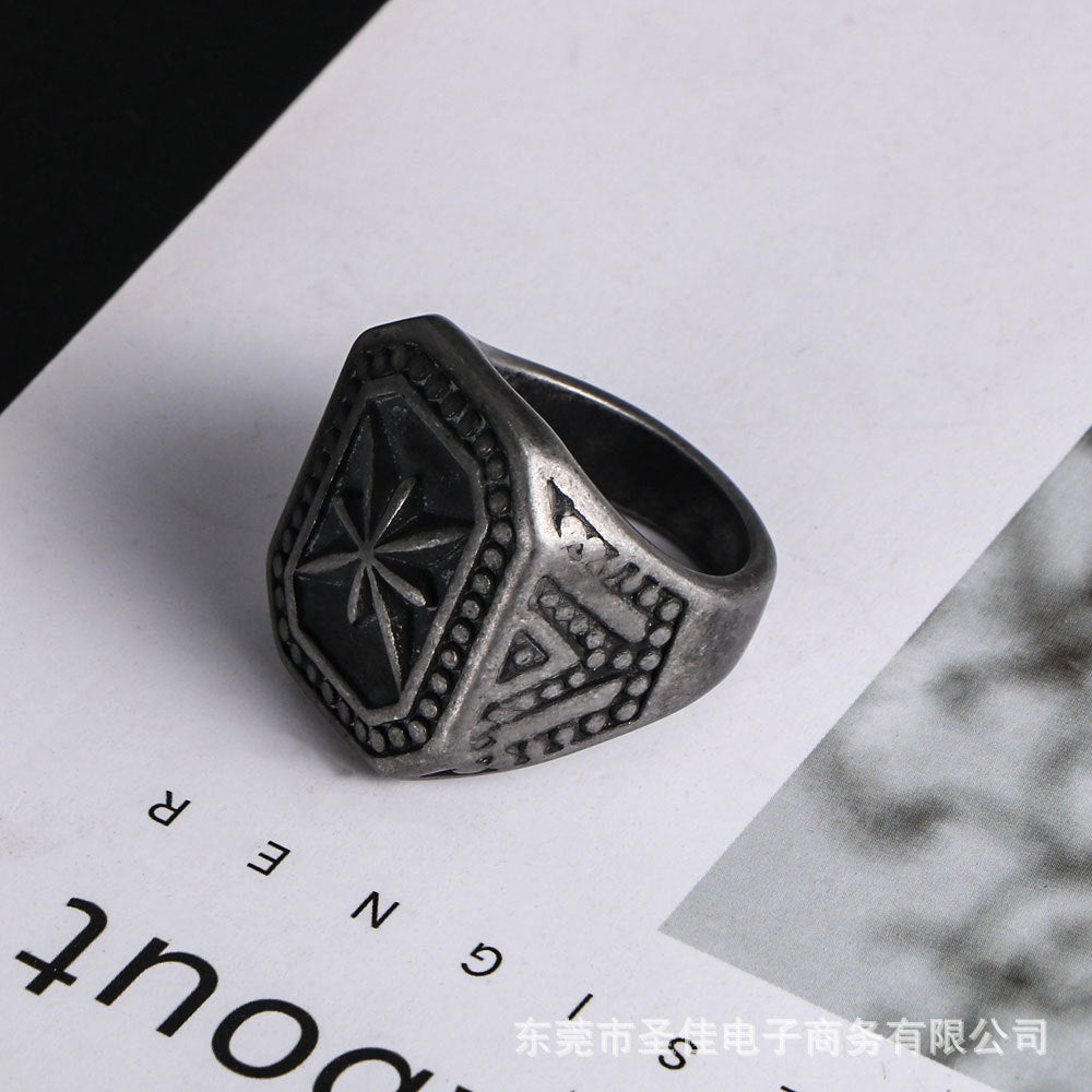 Wholesale Ring male titanium steel ring retro rice punk ring