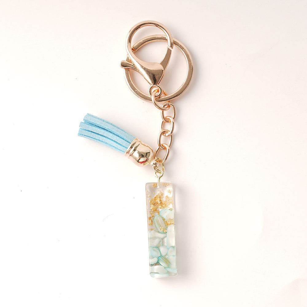 Wholesale Blue Gold Tassel 26 English Letters Gold Keychains