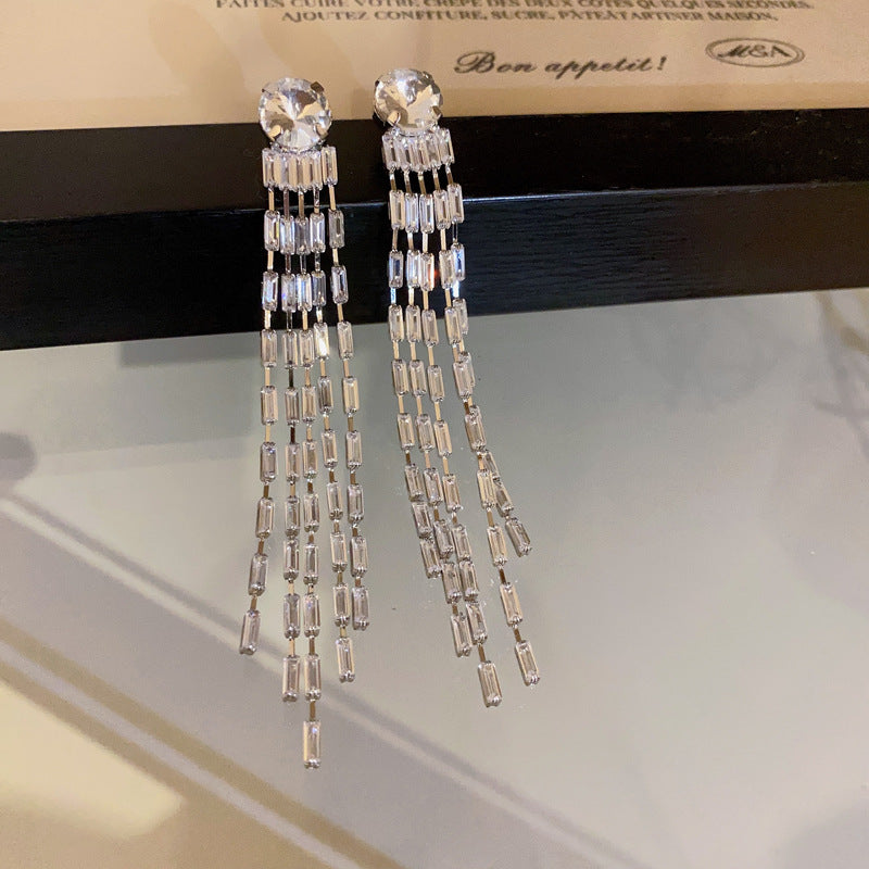 Wholesale Silver Needle Fan-shaped Zircon Diamond Tassel Earrings  ACC-ES-KJ023