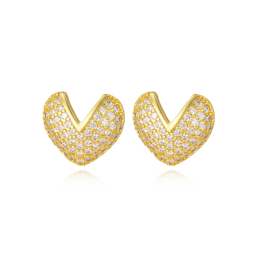 Wholesale  copper plated 18k full zirconium love earrings