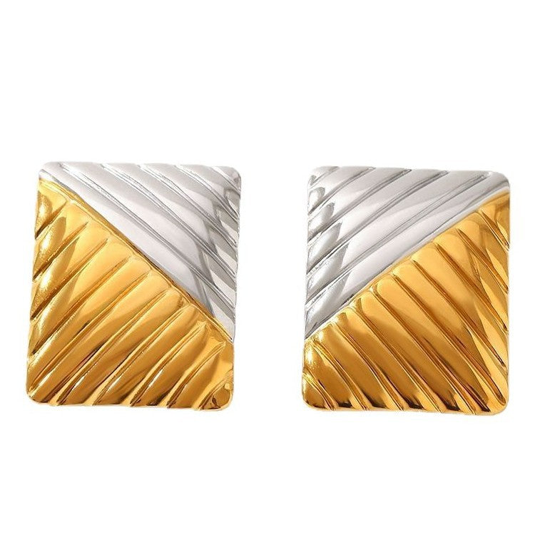 Wholesale Stainless Steel Geometric Earrings  Luxury  Gold and Silver Color-matching Square Earrings