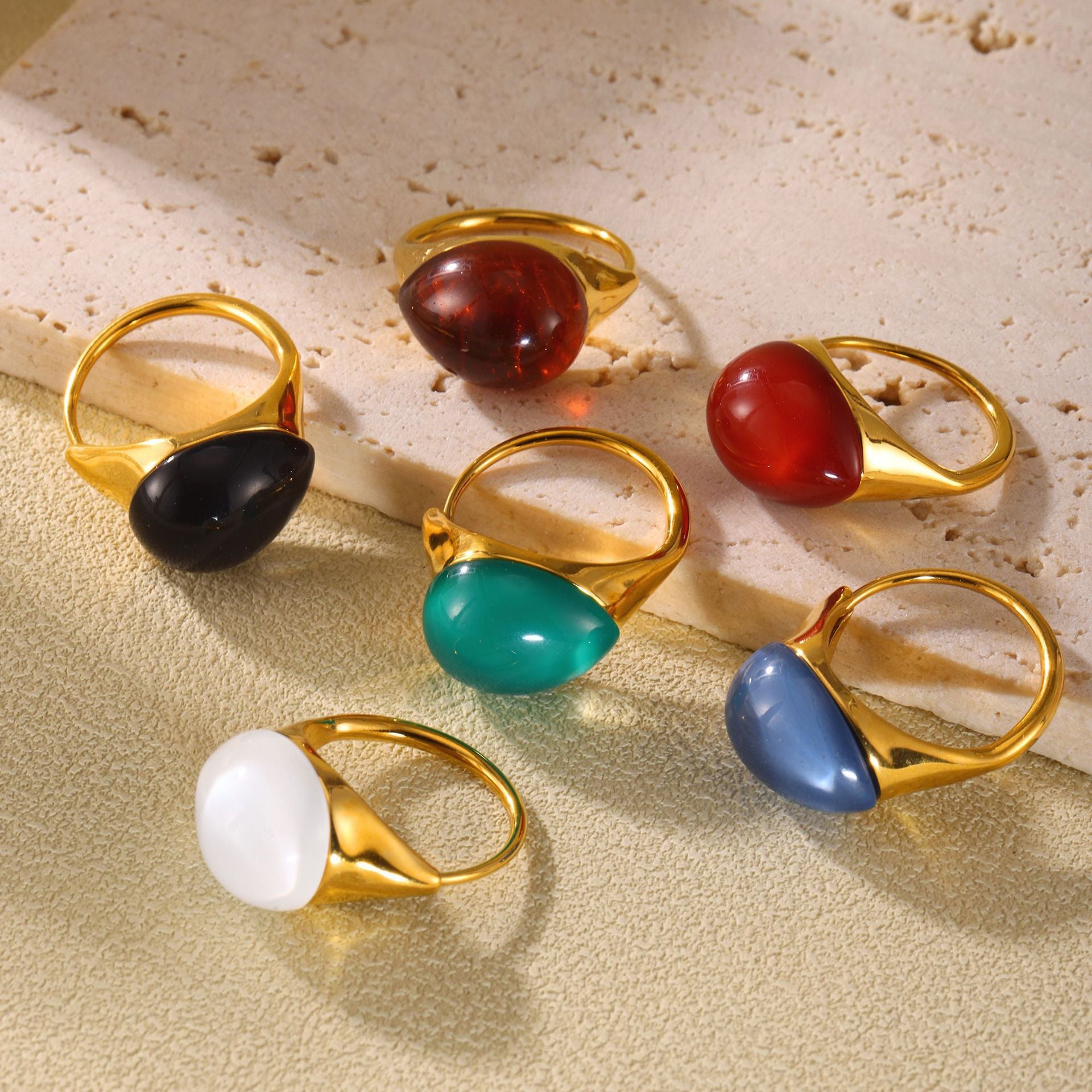 Wholesale  multi-color water drop resin opening adjustable stainless steel ring