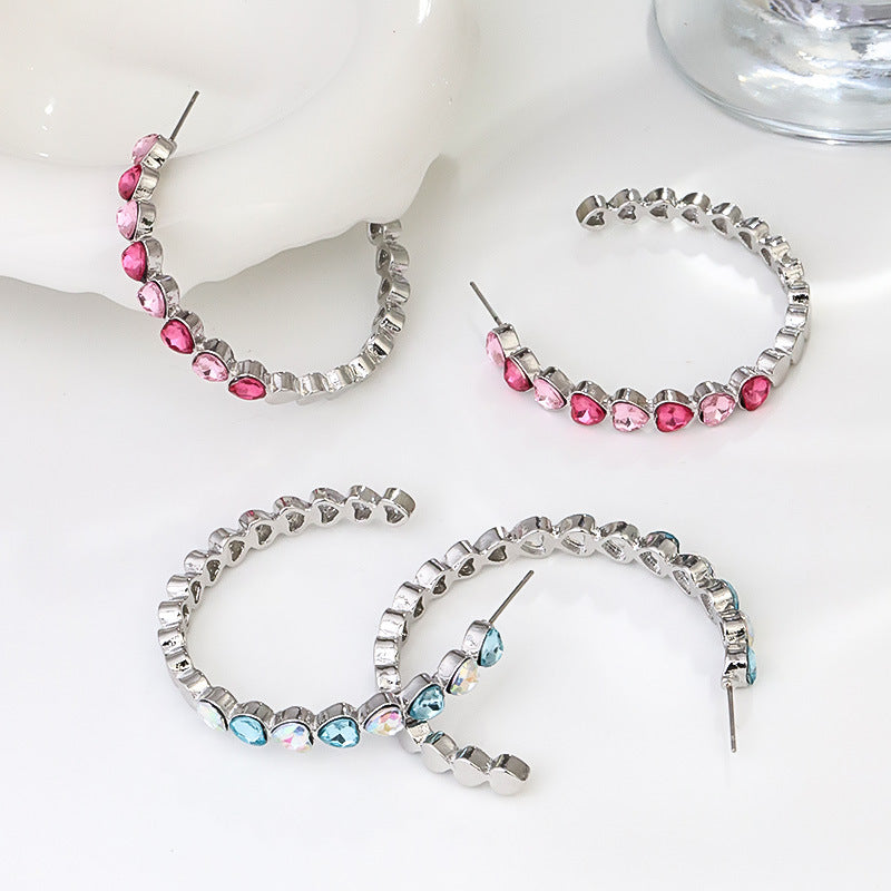 Wholesale C-shaped Earrings Personalized Color Diamond Earrings ACC-ES-RuLong015