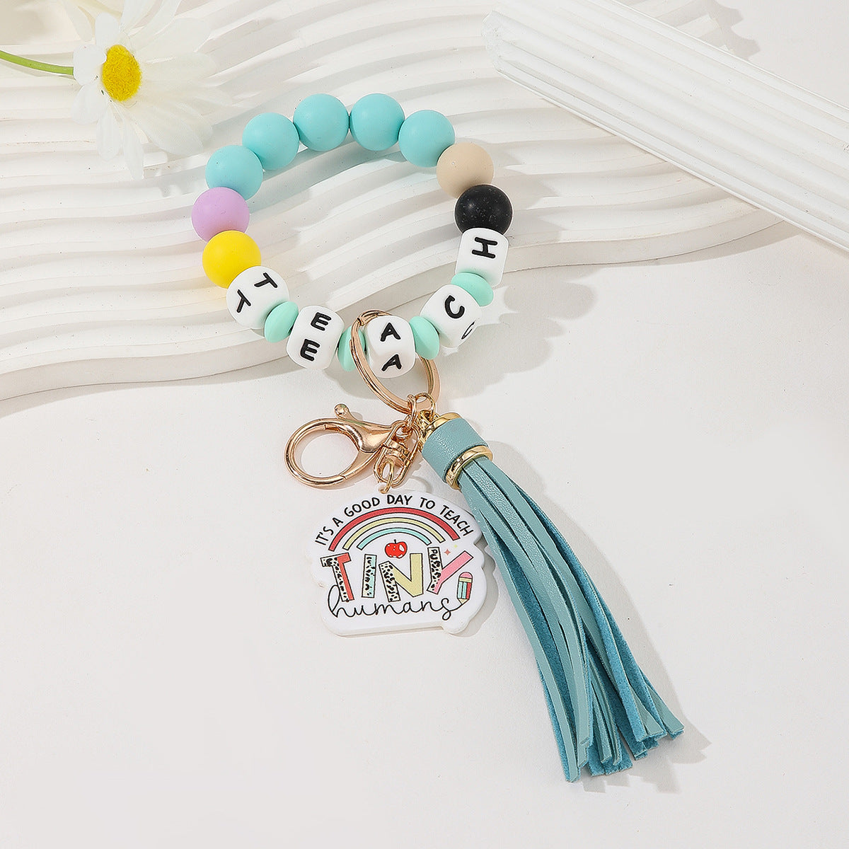 Wholesale Teacher's Day Silicone Letter Bracelet Acrylic Pendant Keychain Wristlet Keychain ACC-KC-Jinz004