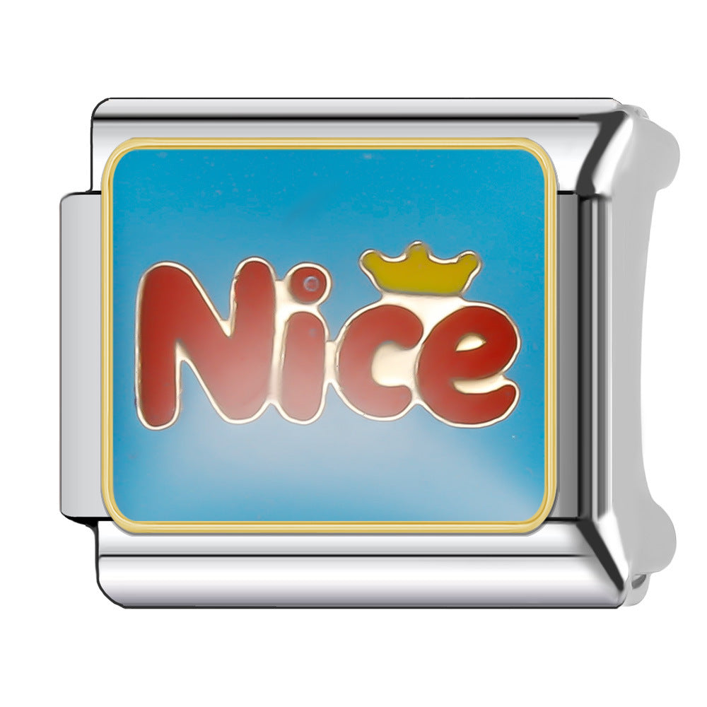 Wholesale Italian Charm Bracelet 9mm DIY Splicing English Series Cute Cartoon Stainless Steel Composable Bracelet