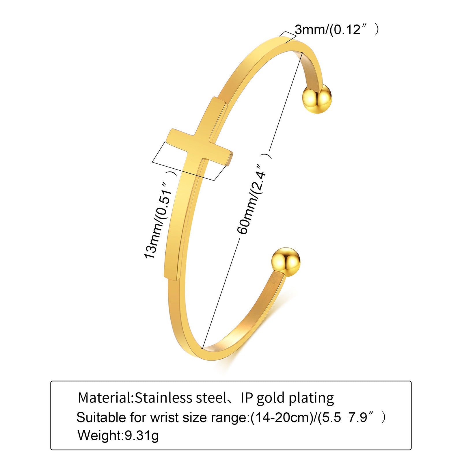 Wholesale Open Bracelet Geometric Stainless Steel 18K Gold ACC-BT-HuaLanXin001