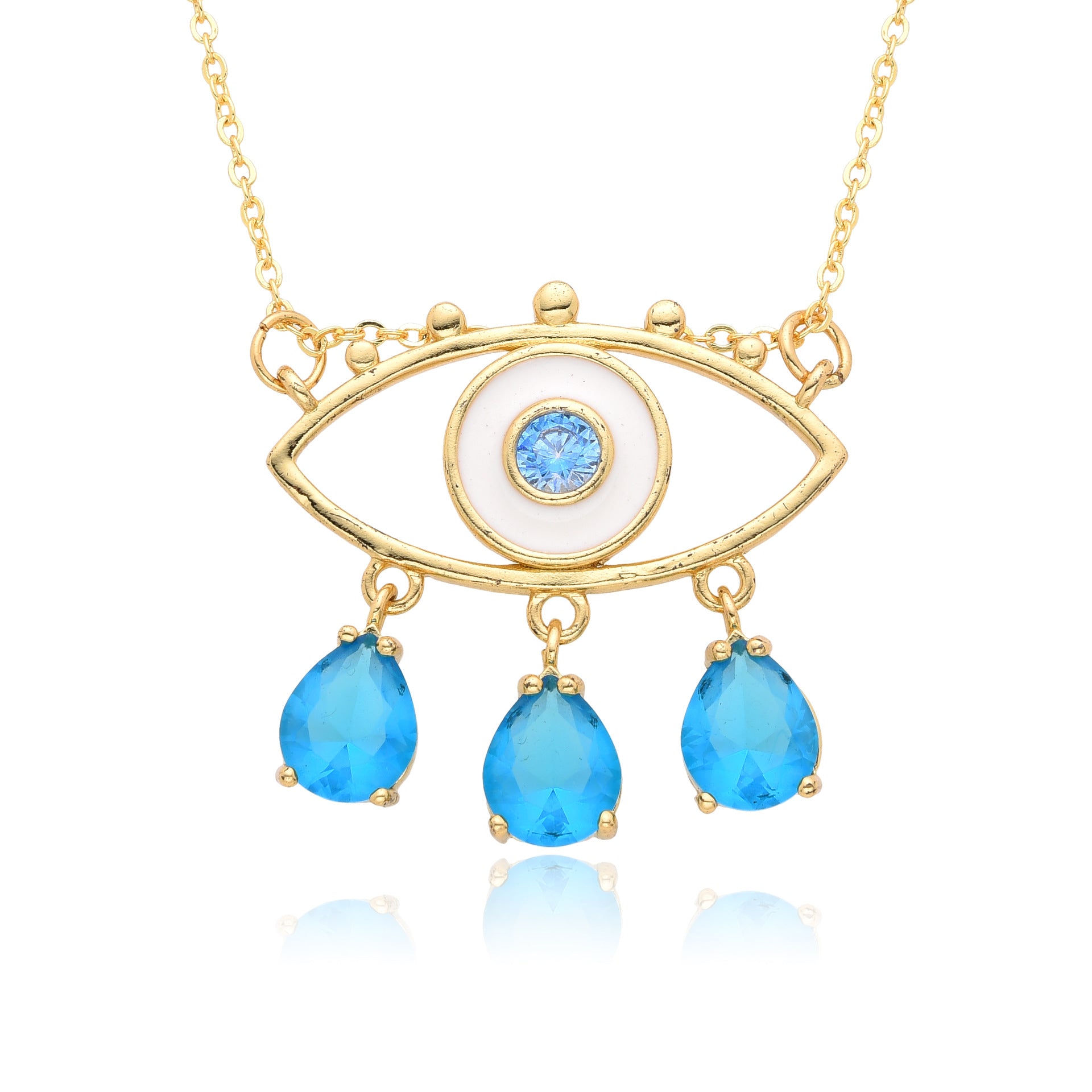 Wholesale color zircon clavicle chain drop oil enamel eye pendant necklace