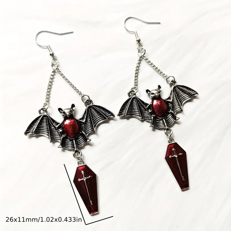 Wholesale dark gothic exaggerated red vampire bat earrings