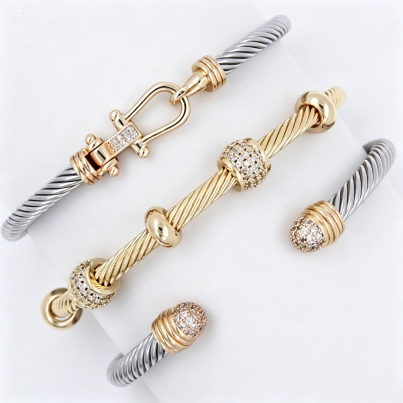 Wholesale Geometric Stainless Steel Bracelet with Zircon - Trendy Everyday Wear Fashion Accessory