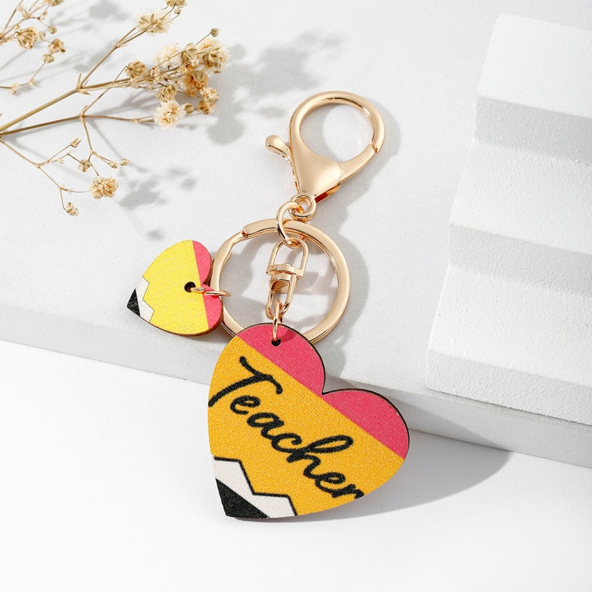 Wholesale Rainbow Modern Art Wood Keychain Pendant - Decorative Gift for Teachers