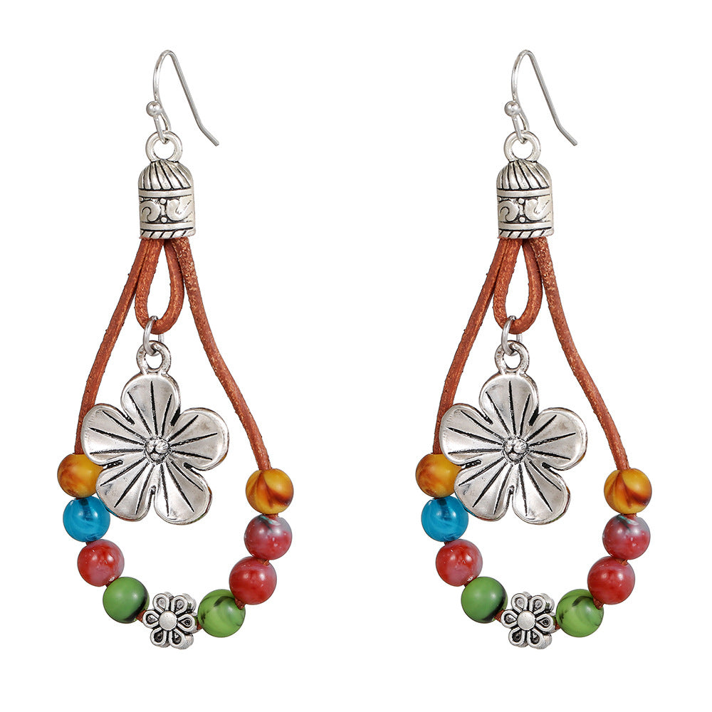 Wholesale Vintage Ethnic Style Ancient Silver Flower Earrings