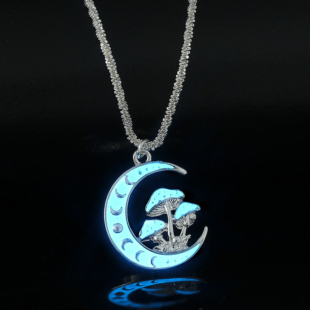Wholesale luminous star moon mushroom pendant with silver shiny blingbling clavicle chain