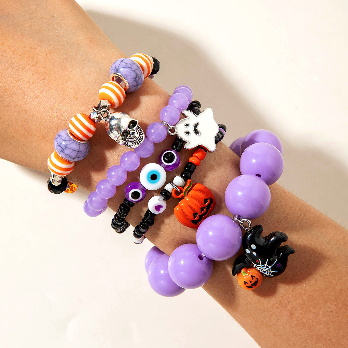 Wholesale  Funny Skull Rice Bead Bracelet suit  Devil' s Eye Oil Drop Bracelet