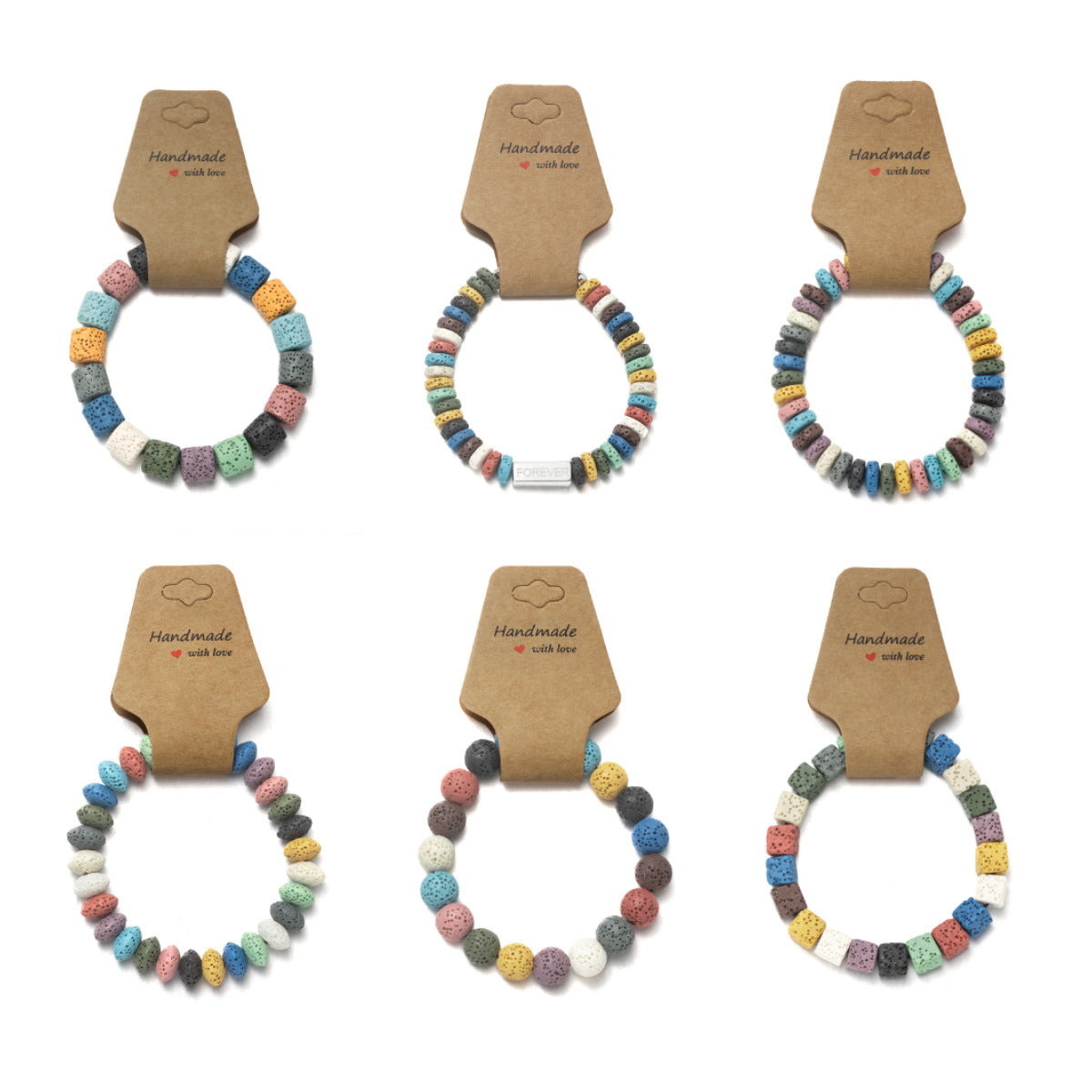 Wholesale volcanic stone beaded kraft paper elastic  bracelet