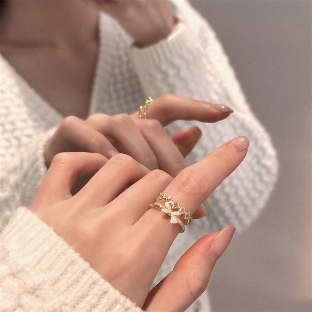 Wholesale Colorful Enamel Mother-of-pearl Butterfly Ring Open Index Finger Ring ACC-RS-Yues007