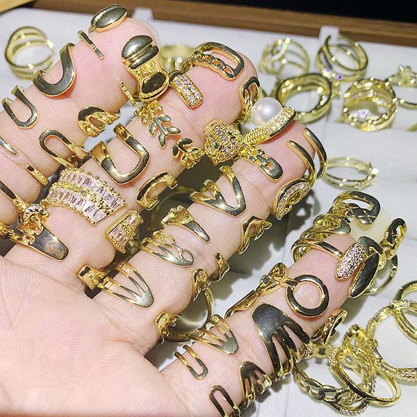 Wholesale Random Color 10pcs Irregular Zircon Open Adjustable Ring ACC-RS-Pabo004