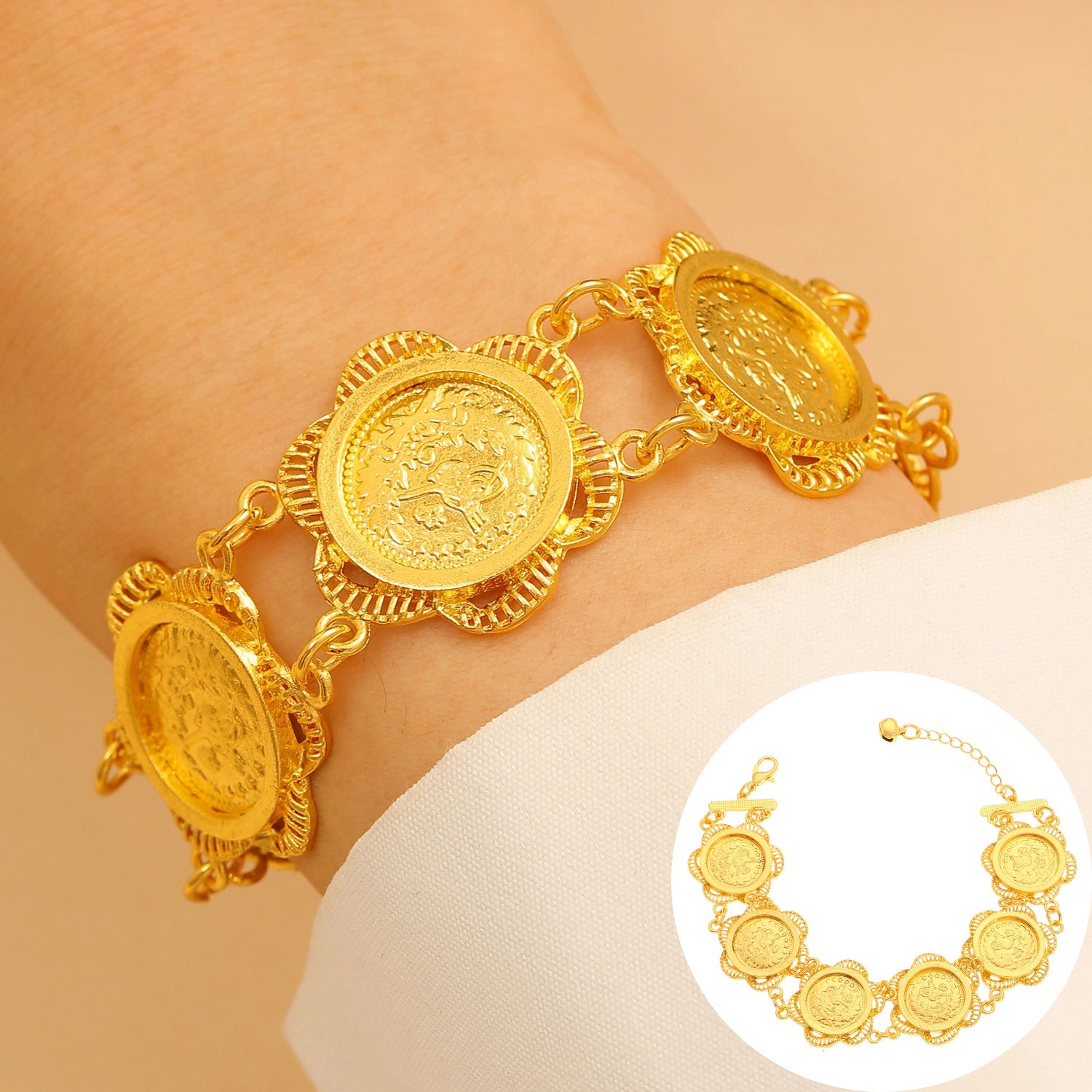 Wholesale Retro Middle Eastern Ethnic Style Layered Necklace And Bracelet Set Gold Tone Alloy Jewelry Accessory For Boutique Resale