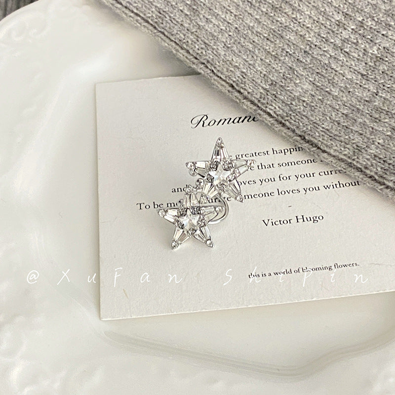 Wholesale Light luxury style diamond five-pointed star ear clip earrings