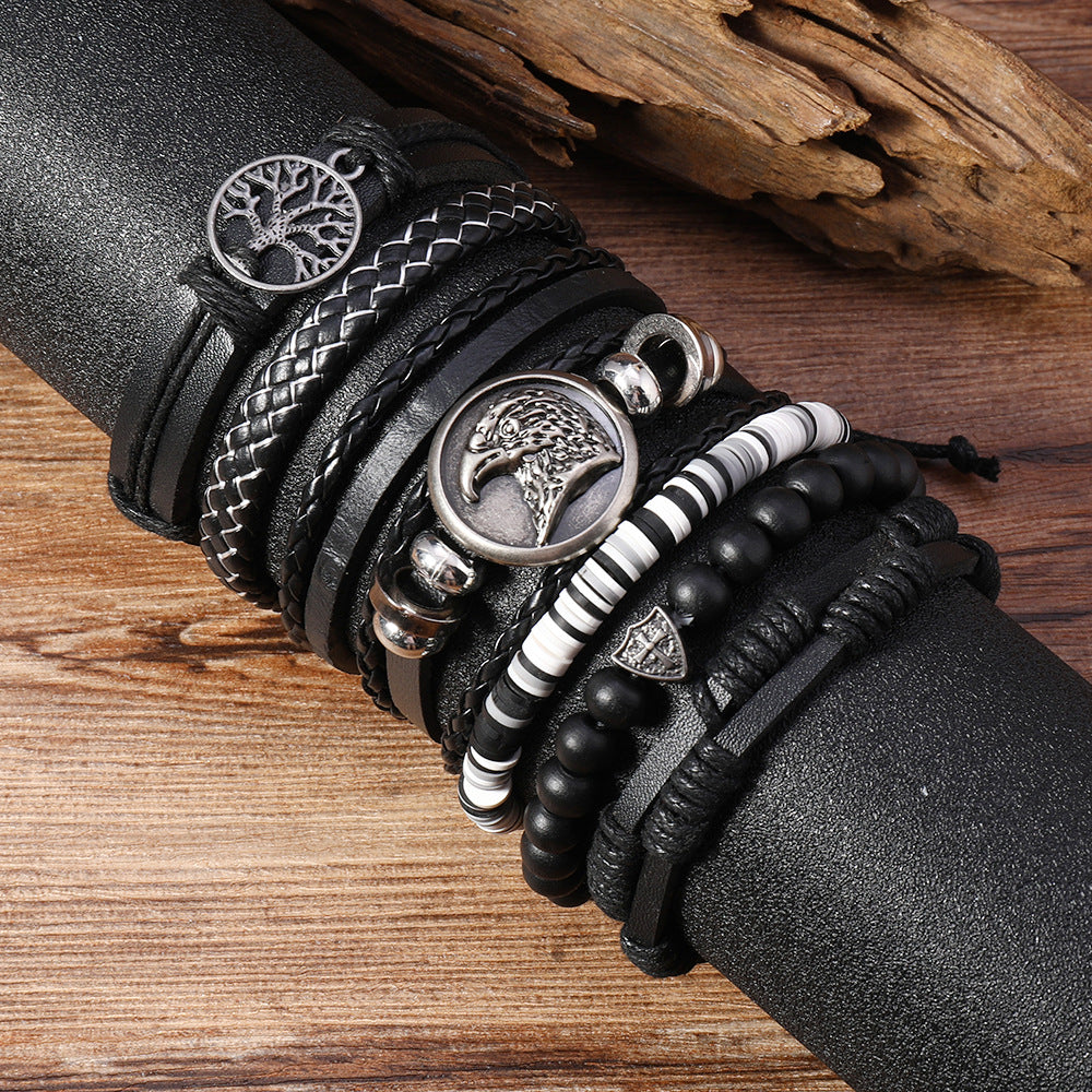 Wholesale Fashion 6Pcs Woven Leather Peace Tree Eagle Head Accessory Set Casual Gift