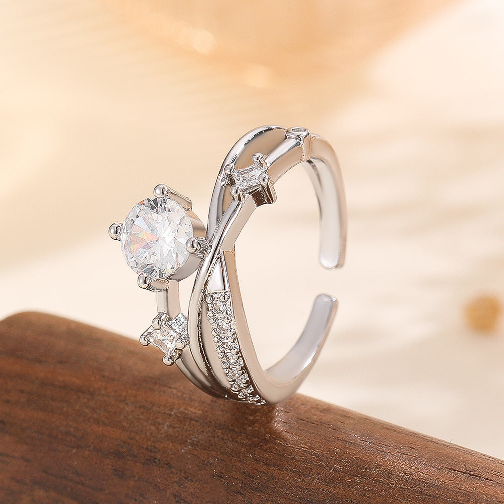 Wholesale Trendy Flower Design Gold Women S Ring Copper Zircon Jewelry Accessory Boutique Resale