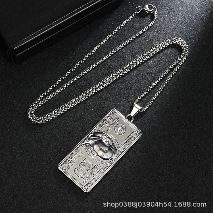 Wholesale  Dollar Titanium Steel Necklace All-Match Woolen Chain