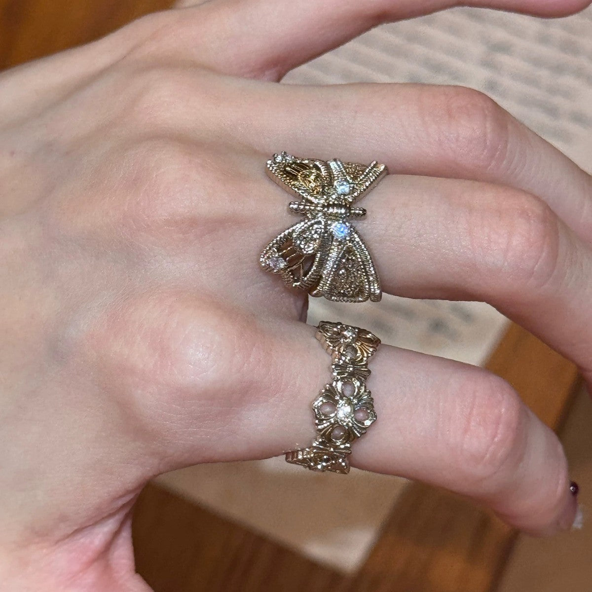 Wholesale Butterfly Design Adjustable Ring with Copper Zircon,  Trendy Everyday Jewelry Accessory