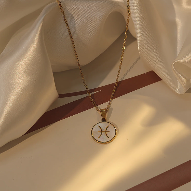 Wholesale twelve constellations white seashell stainless steel 18K gold-plated  pendant necklace