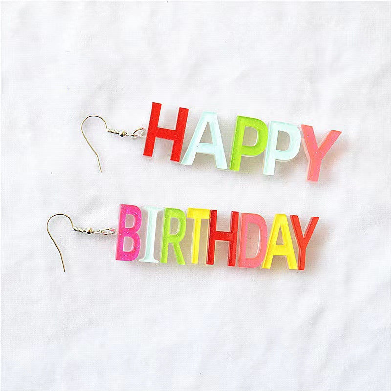 Wholesale  Acrylic Earrings Happy Birthday Color Letters  Earrings Accessories
