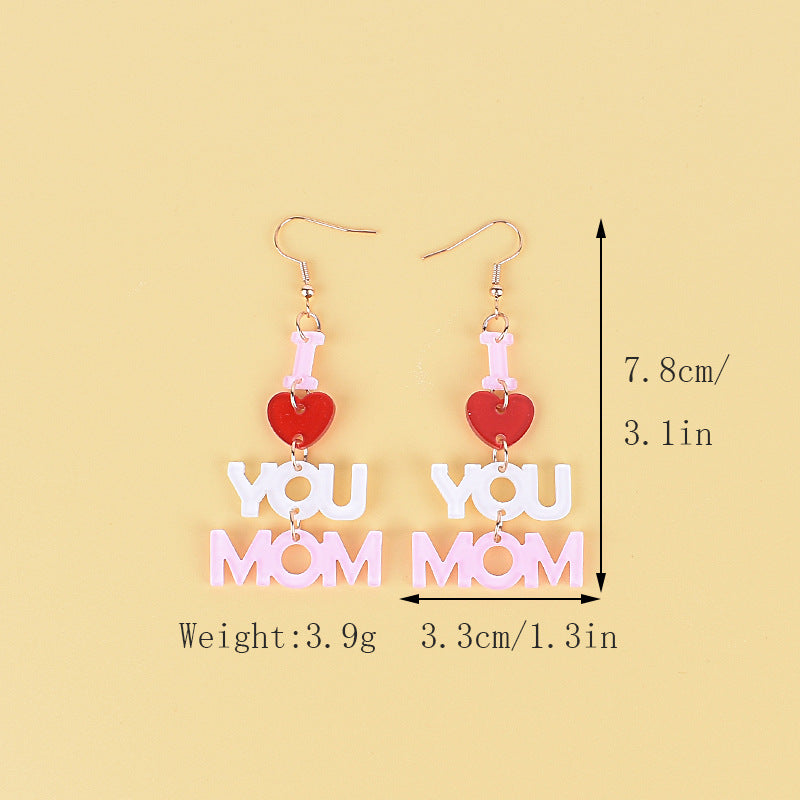 Wholesale  Mother's Day Earrings mom Pink Red Love Heart Love Earrings