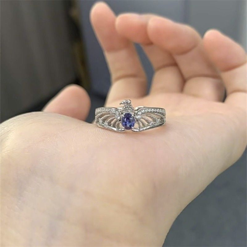 Wholesale cross-border  around Ravenclaw crown ring eagle wings inlaid opening ring