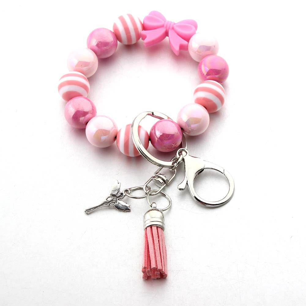 Wholesale Bow Acrylic Beaded Bracelet Keychain Wristlet Keychain ACC-KC-JinAn016