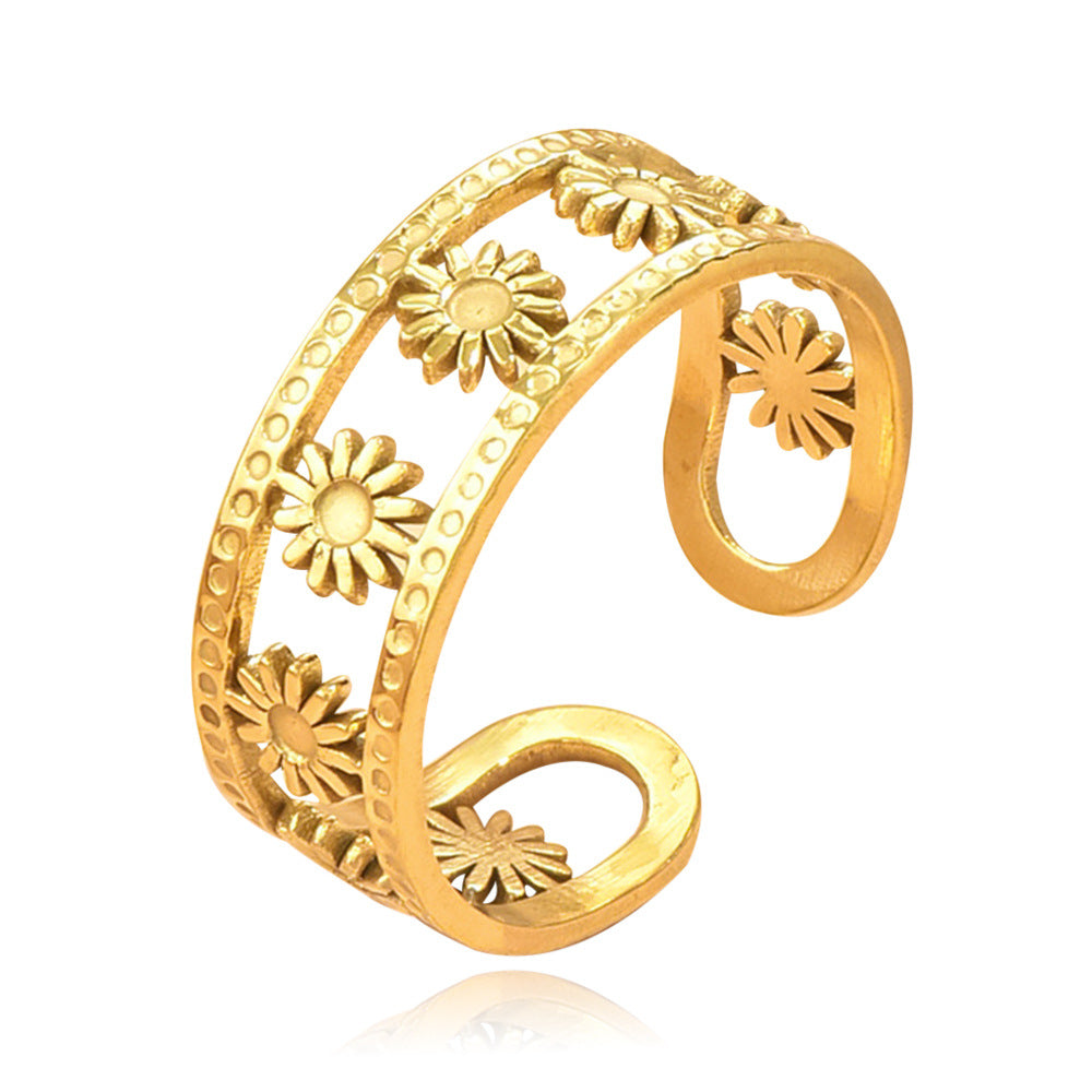 Wholesale Trendy Pattern Stainless Steel Open Ring For Women Gold Plated Fashion Accessory