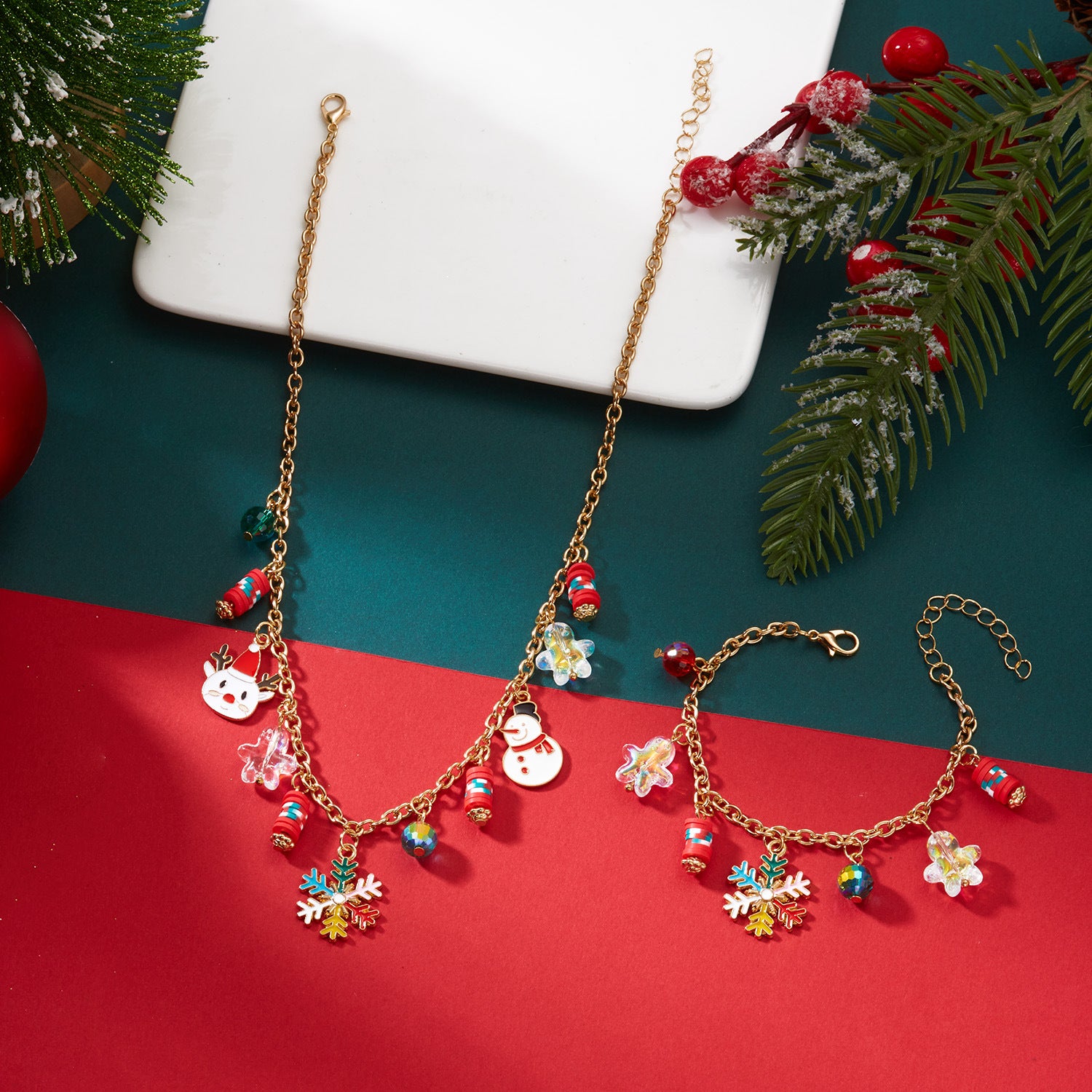 Wholesale Christmas tree snowflake party necklace bracelet set