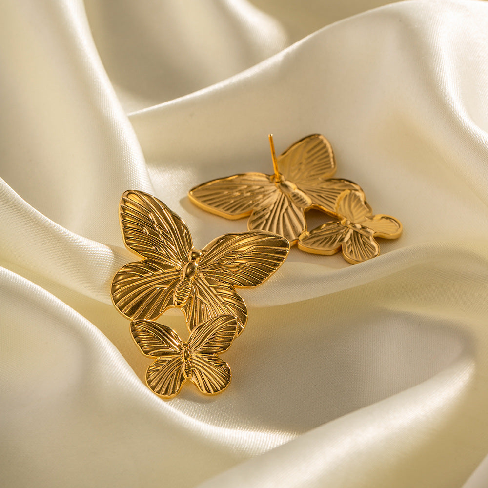 Wholesale Matte Vintage Gold Stainless Steel Butterfly Metal Earrings