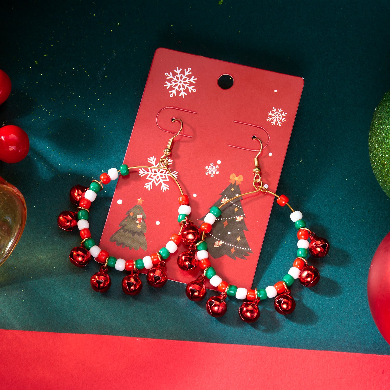 Wholesale Christmas contrasting bell tassel earrings