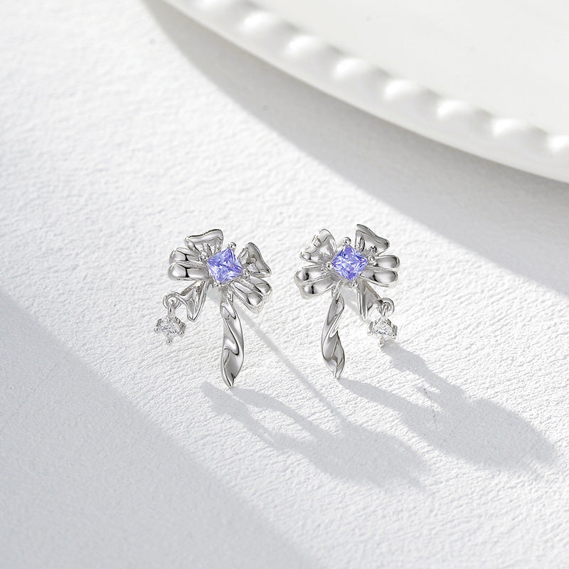 Wholesale Bow S925 Sterling Silver Earrings Jewelry Zirconia Earrings