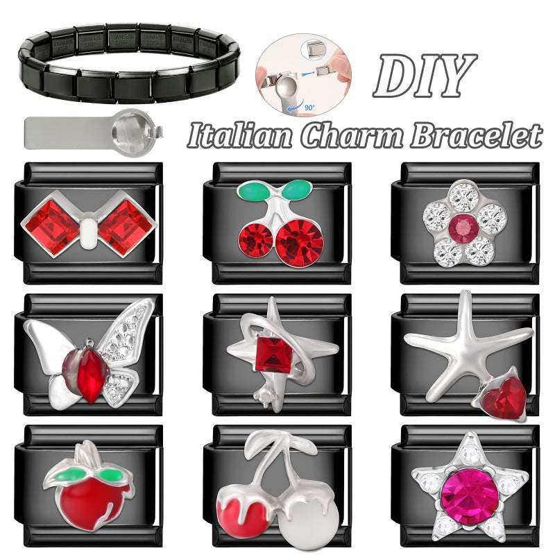 Wholesale 9mm Italian Charm Starter Bracelets DIY black Single Section Creative Stainless Steel Composable Bracelet