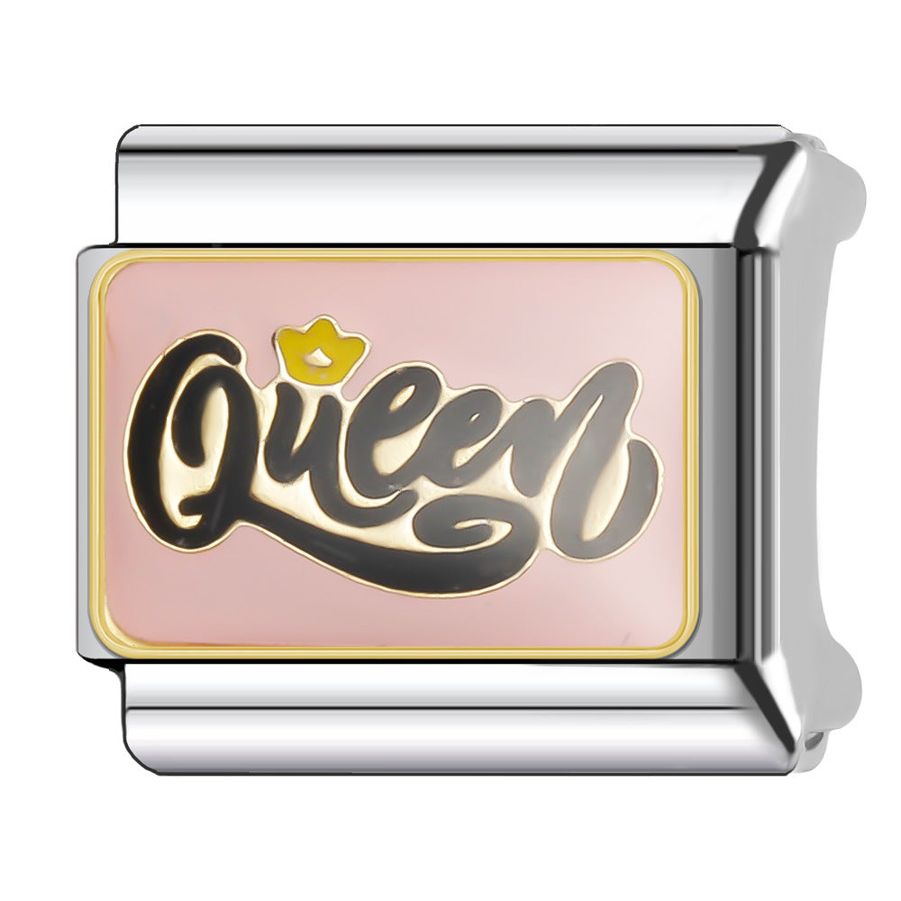 Wholesale Italian Charm Bracelet 9mm DIY Splicing English Series Cute Cartoon Stainless Steel Composable Bracelet