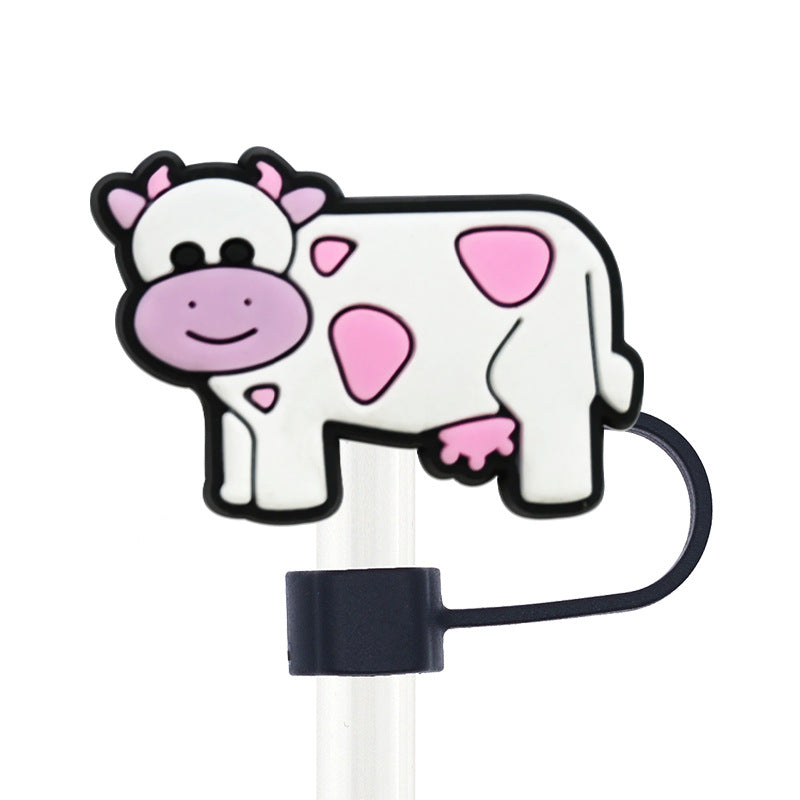 Wholesale Random 100pcs Cow 10mm PVC Soft Straw Tube Cap ACC-SCR-RYY071