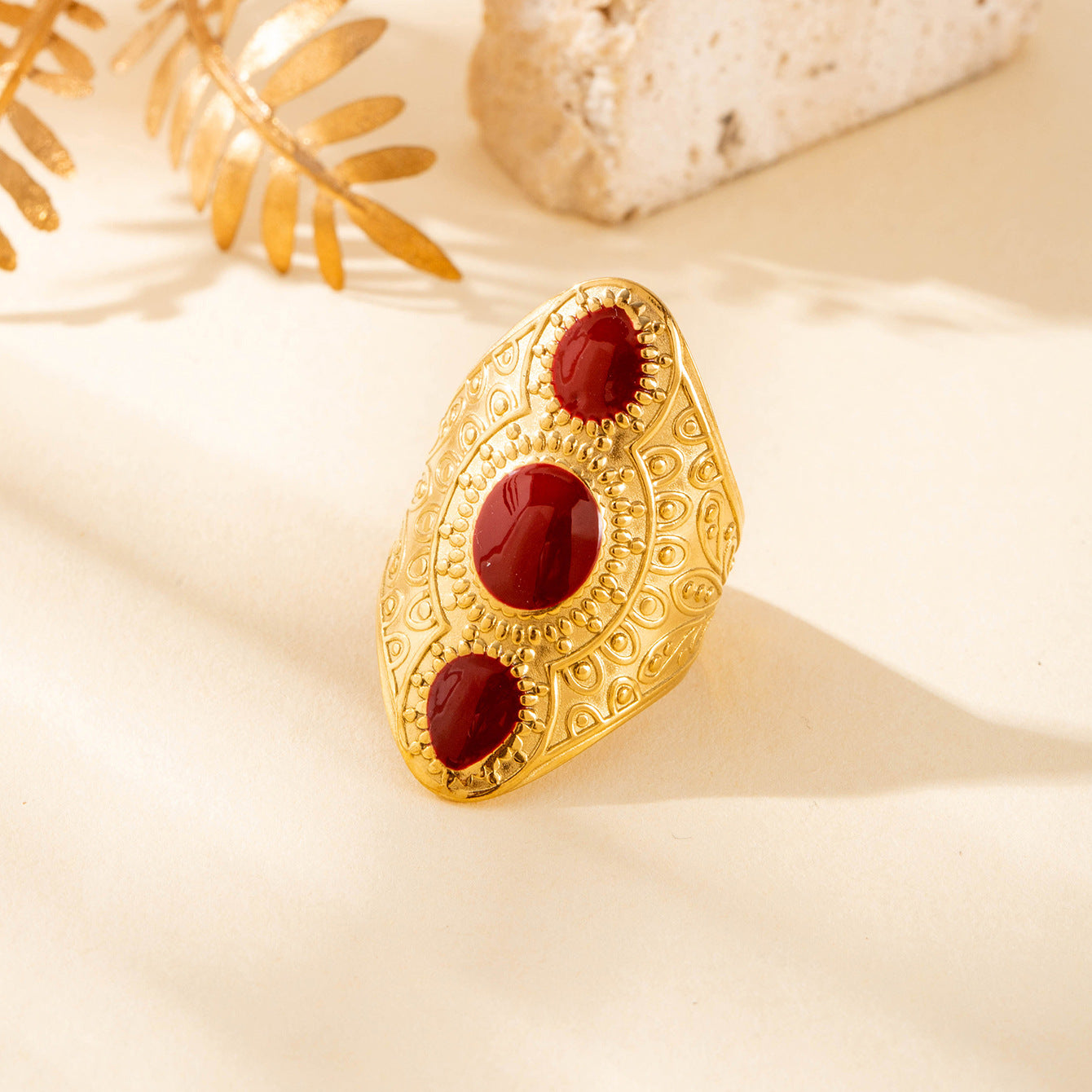 Wholesale  Red Titanium Steel Oil Dropping Light Luxury Retro Ring