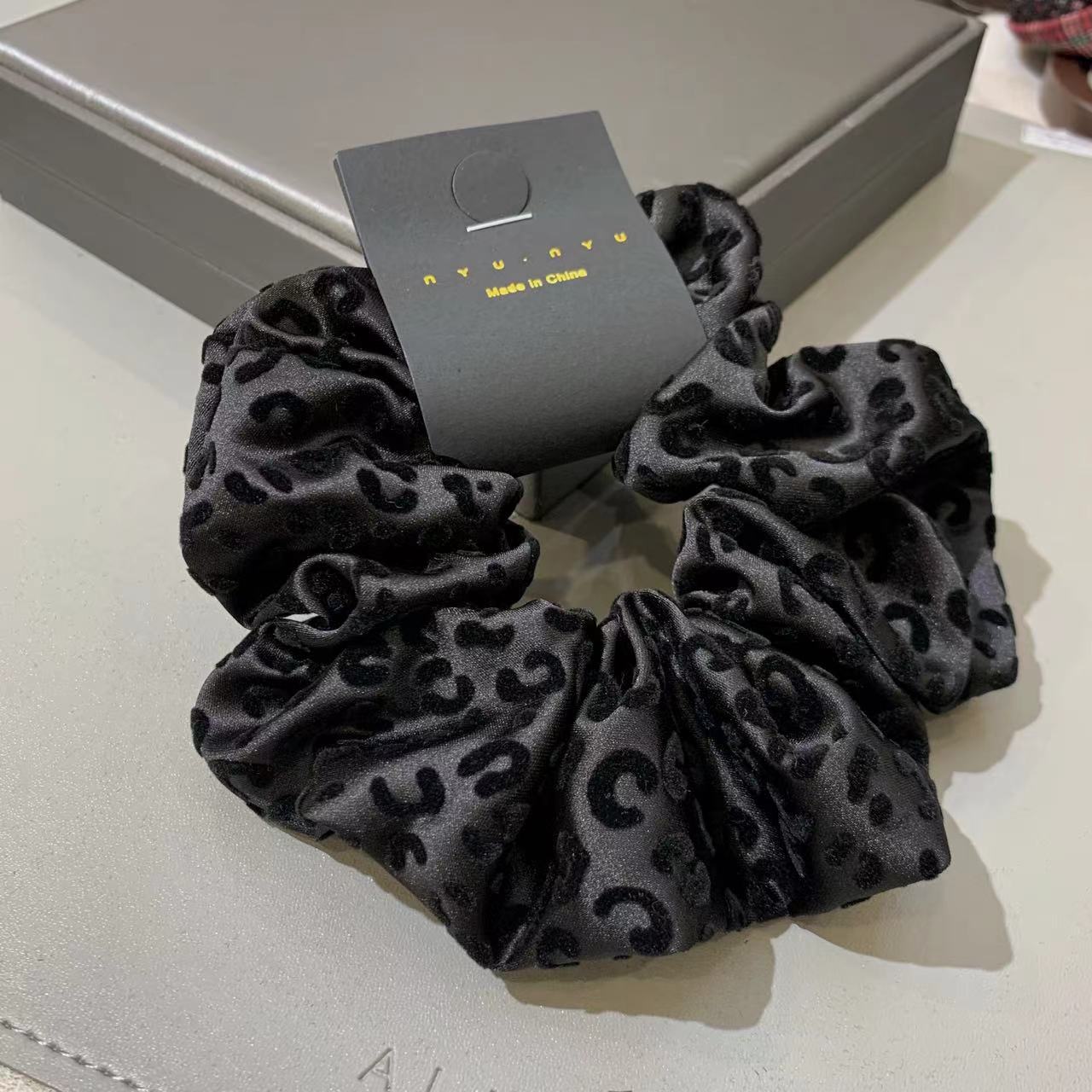 Wholesale Fashion Satin Flocked Leopard Hair Tie ACC-HS-Fanz003